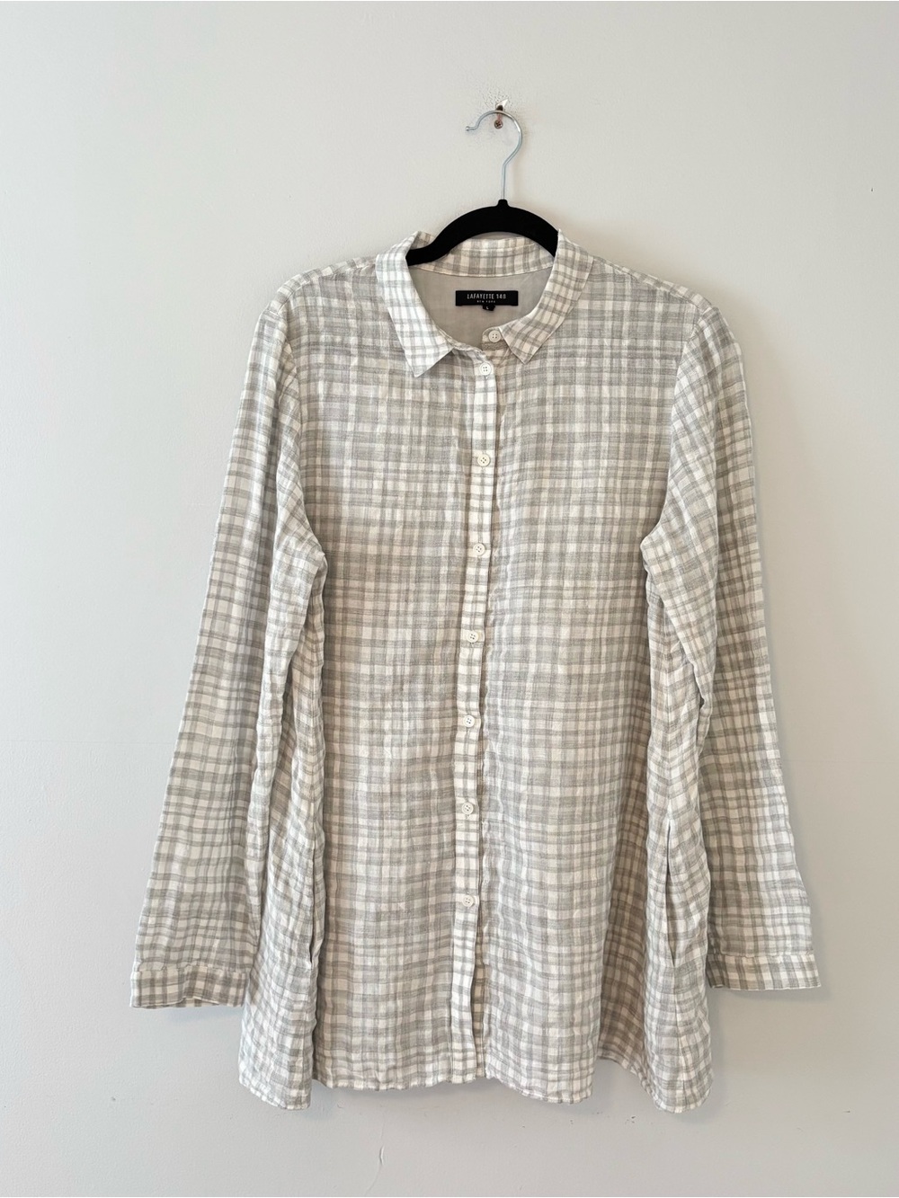 Lafayette 148 New York Linen Plaid Button Down Shirt Long Sleeve Lightweight Top